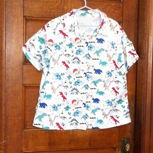 ~ Button Down SHIRT / Dino Print~ 2X